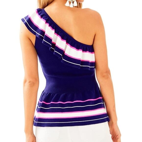 Lilly Pulitzer Mandarina Sweater Tank Top True Navy Cracked Up Stripe Small NWT - Picture 3 of 6